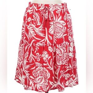 Knox Rose Red & White Floral Tiered A Line Skirt
